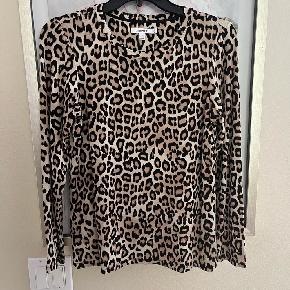 Chico's Animal Print Long Sleeve Blouse